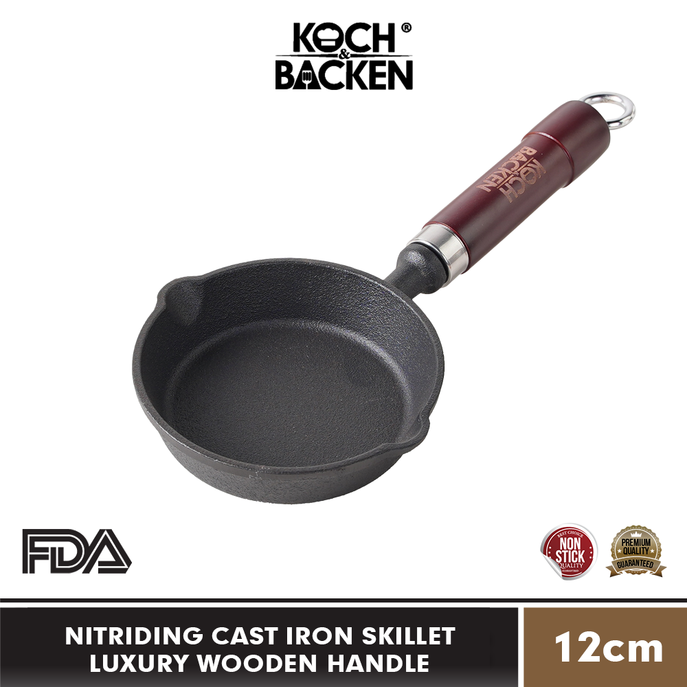 Nitriding Cast Iron Skillet Luxury Wooden Handle 12 cm