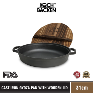 Cast Iron Gyoza Pan with Wooden Lid - Sukiyaki Hotpot Cast Iron 31cm