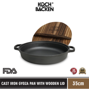 Cast Iron Gyoza Pan with Wooden Lid - Sukiyaki Hotpot Cast Iron 35cm