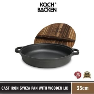Cast Iron Gyoza Pan with Wooden Lid - Sukiyaki Hotpot Cast Iron 33cm