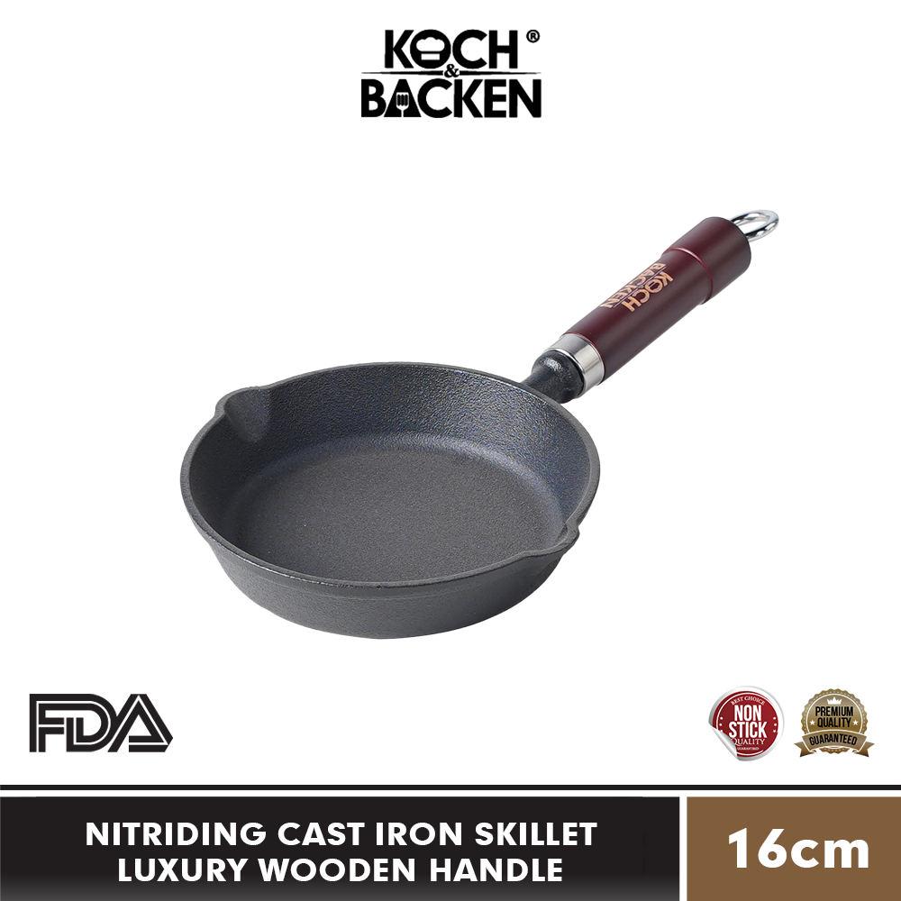 Nitriding Cast Iron Skillet Luxury Wooden Handle 16cm