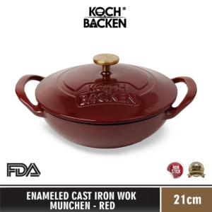 Cast Iron Enamel Wok Munchen Series Red 21cm