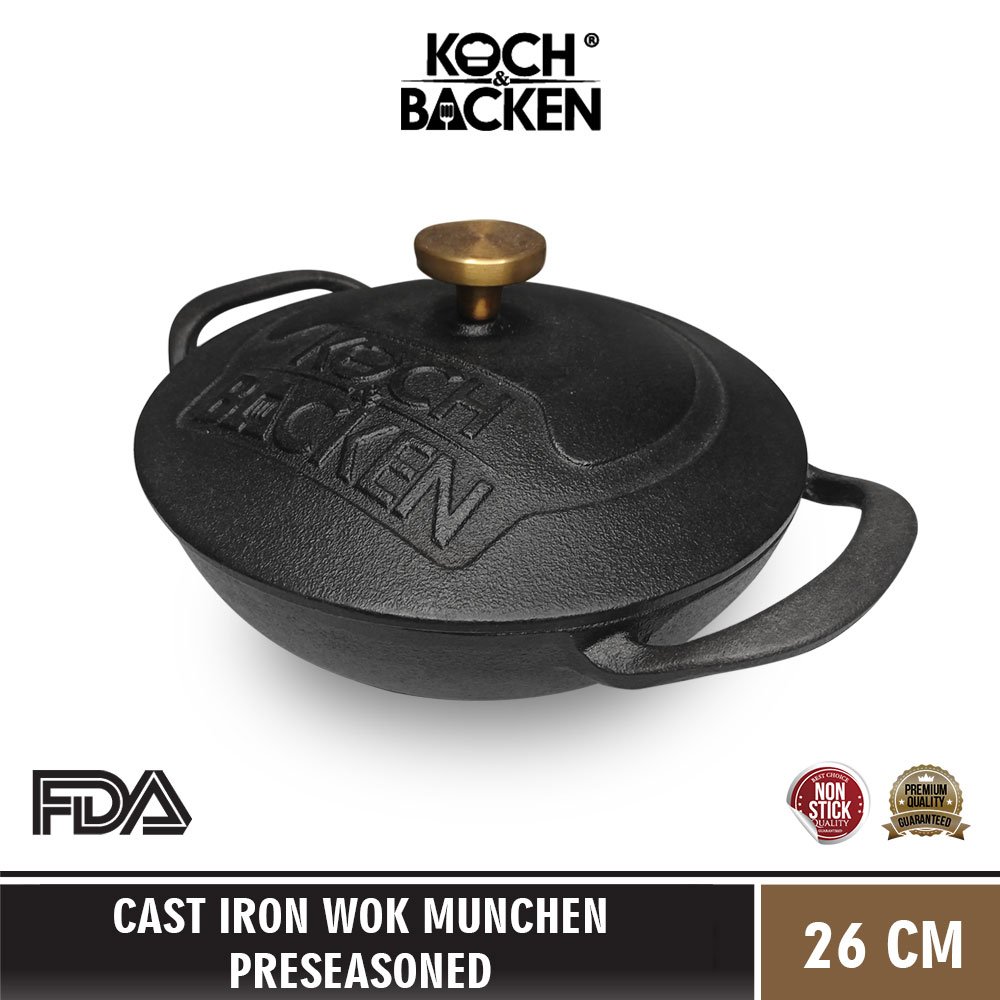 Nitriding Pre-seasoned Cast Iron Wok Munchen Series 26cm