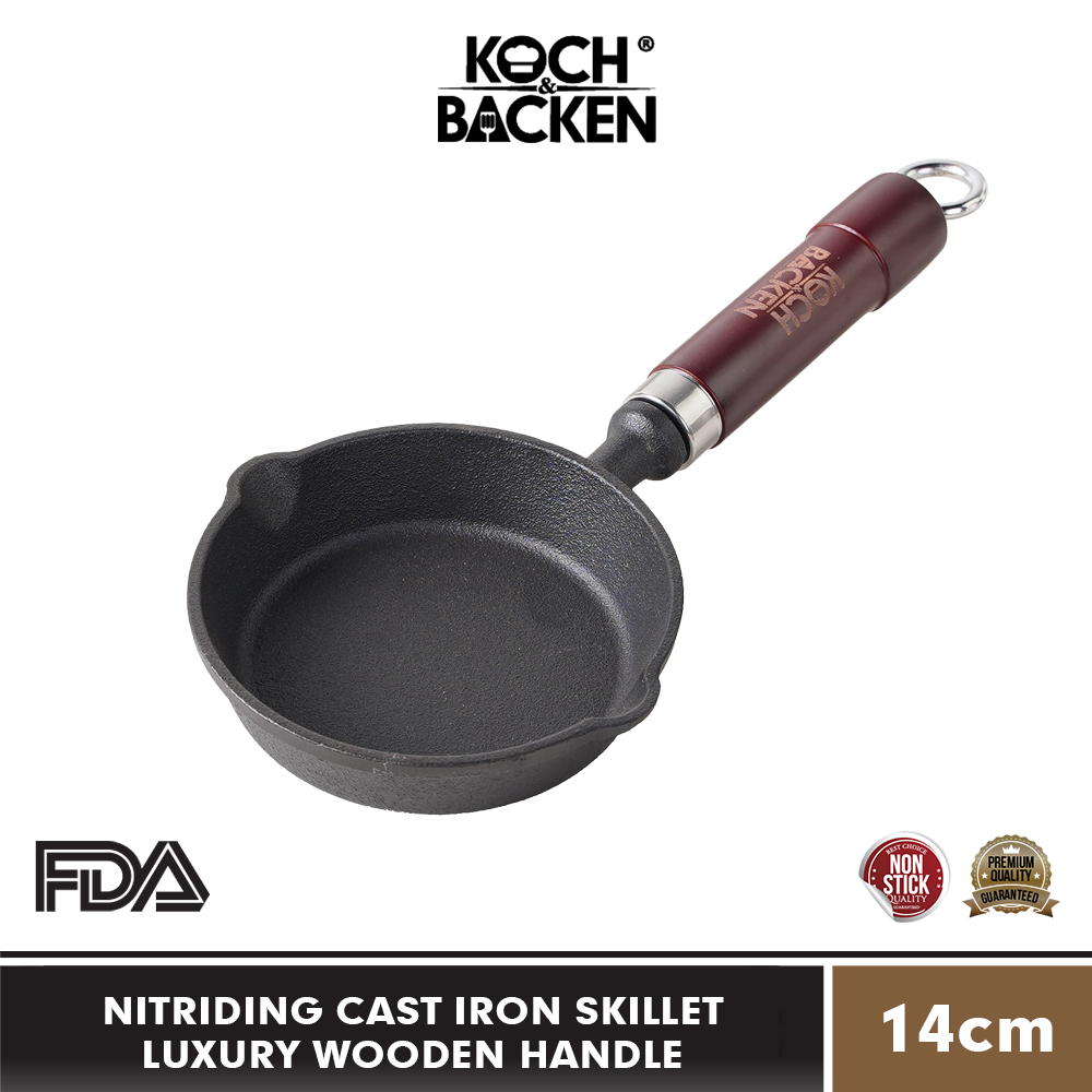 Nitriding Cast Iron Skillet Luxury Wooden Handle 14cm