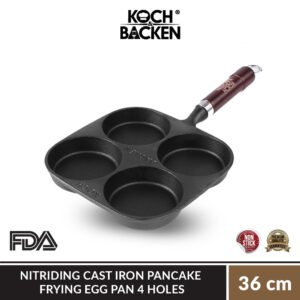 KOCH&BACKEN Nitriding Pre-seasoned Cast Iron Pancake Frying Egg Pan 4 Holes - Wajan Panggangan Besi Cor Anti Lengket