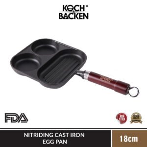 KOCH&BACKEN Pre-seasoned Cast Iron Pan 3in1 - Wajan Panggangan Besi Cor Anti Lengket 3 Lubang