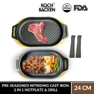 KOCH&BACKEN Cast Iron Nitriding Hotplate Grill 2in1 Couple Set - Panggangan Besi Cor Murni Anti Lengket