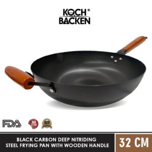 KOCH&BACKEN Black Carbon Steel Wok Deep Nitriding 32cm - Wajan Kuali Penggorengan Panci Anti Lengket
