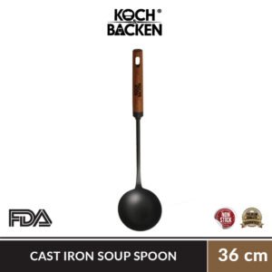 KOCH&BACKEN Cast Iron Soup Spoon 36cm Pure Iron - Spatula Sendok Soup Besi Cor Gagang Kayu Premium