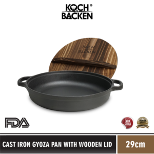 KOCH&BACKEN Cast Iron Gyoza Pan with Wooden Lid - Sukiyaki Hotpot Cast Iron 29cm