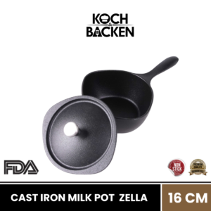 KOCH&BACKEN Nitriding Pre-seasoned Cast Iron Milk Pot 16cm Zella Series - Panci Susu Besi Cor Murni Anti Lengket