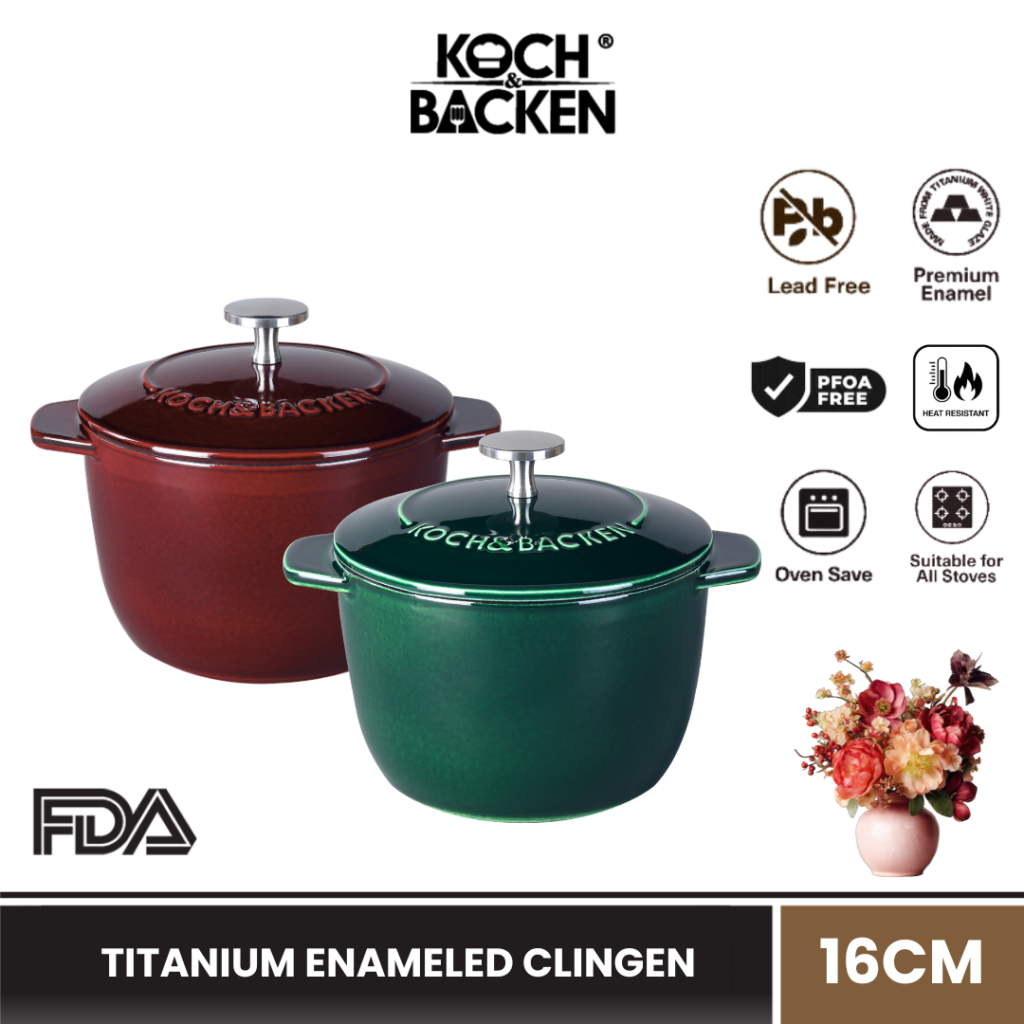 KOCH&BACKEN Titanium Enamel Cast Iron Clingen Dutch Oven 16cm - Panci Sup Bakking Pan Anti Lengket Besi Cor