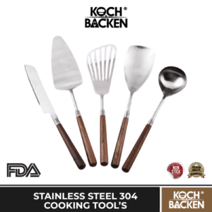 KOCH&BACKEN Stainless Steel 304 Cooking Tool with Walnut Wooden Handle - Spatula Sutil Stainless Tebal Anti Karat