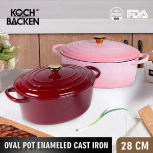 KOCH&BACKEN Enamel Cast Iron Oval Pot Sourdough Bread Pan 28cm - Panci Wajan Besi Cor Murni Anti Lengket