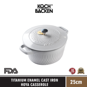 KOCH&BACKEN Titanium Enamel Cast Iron Hoya Casserole 24cm White - Panci Kuali Enamel Besi Cor Anti Lengket