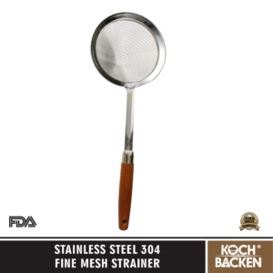 KOCH&BACKEN Stainless Steel 304 Fine Mesh Strainer - Saringan Stainless Gagang Kayu Tebal Premium