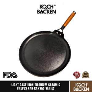 KOCH&BACKEN Light Cast Iron Titanium Ceramic Crepes Pan Kansas Series - Wajan Penggorengan Datar Besi Cor Murni Anti Lengket