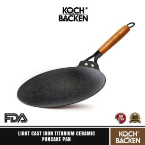 KOCH&BACKEN Light Cast Iron Titanium Ceramic Pancake Pan Kansas Series - Wajan Datar Panci Besi Cor Murni Anti Lengket