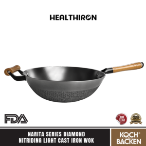 HEALTHIRON Diamond Flower Nitriding Light Cast Iron Wok Narita Series 32cm - Panci Wajan Kuali Besi Cor Murni Anti Lengket