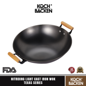 KOCH&BACKEN Super Light Cast Iron Wok Pan Texas - Wajan Kuali Penggorengan Besi Cor Murni