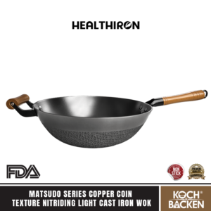 Healthiron Copper Coin Texture Nitriding Light Cast Iron Wok Matsudo 32cm - Wajan Penggorengan Kuali Besi Cor Murni Anti Lengket