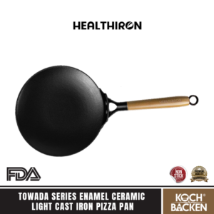 HEALTHIRON Enamel Ceramic Light Cast Iron Pizza Pan Towada 26cm - Wajan Ceper Panggangan Pizza Besi Cor Murni Anti Lengket
