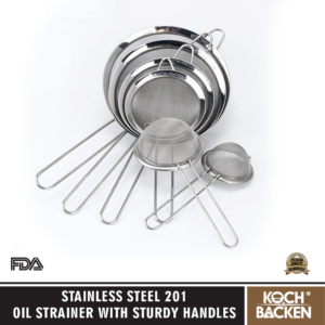 KOCH&BACKEN Stainless Steel 201 Oil Strainer With Sturdy Handles - Saringan Serbaguna Minyak Tepung Lubang Kecil