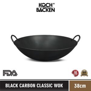 KOCH&BACKEN Black Carbon Wok Clasic Preseasoned 38cm - Wajan Penggorengan Kuali Hitam Anti Lengket