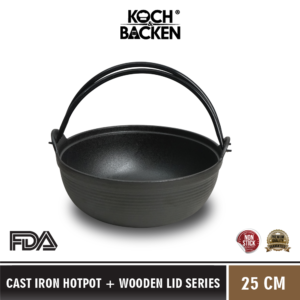 KOCH&BACKEN Cast Iron HotPot 25cm With Wooden Lid Series - Panci Shabu Sukiyaki Besi Cor Murni Anti Lengket