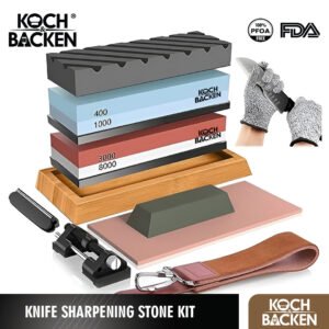 KOCH&BACKEN Whetstone Knife Sharpening Stone 2 Side Grit 400/1000 and 3000/8000 - Batu Asah Pengasah