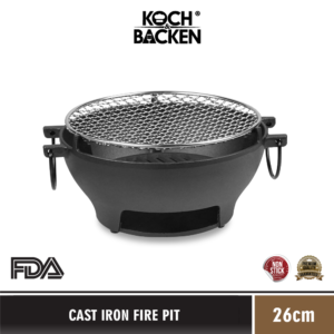KOCH&BACKEN Cast Iron Fire Pitcharcoal Grill Barbeque 26cm - Panggangan Besi Cor Murni Anti Lengket