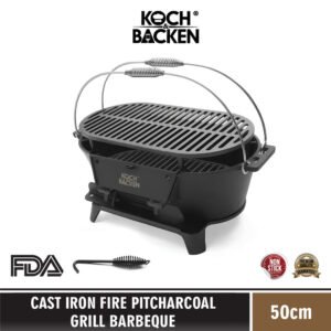 KOCH&BACKEN Cast Iron Fire Pitcharcoal Grill Barbeque 49,5cm - Panggangan Arang Besi Cor Murni Anti Lengket