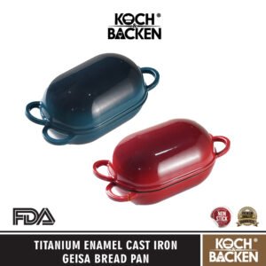 KOCH&BACKEN Titanium Enamel Cast Iron Geisa Oval Bread Pan 25cm - Panci Roti Anti Lengket Besi Cor Murni Tebal
