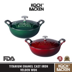 KOCH&BACKEN Titanium Enameled Cast Iron Velden Wok - Panci Kuali Enamel Besi Cor Anti Lengket Panci Sehat