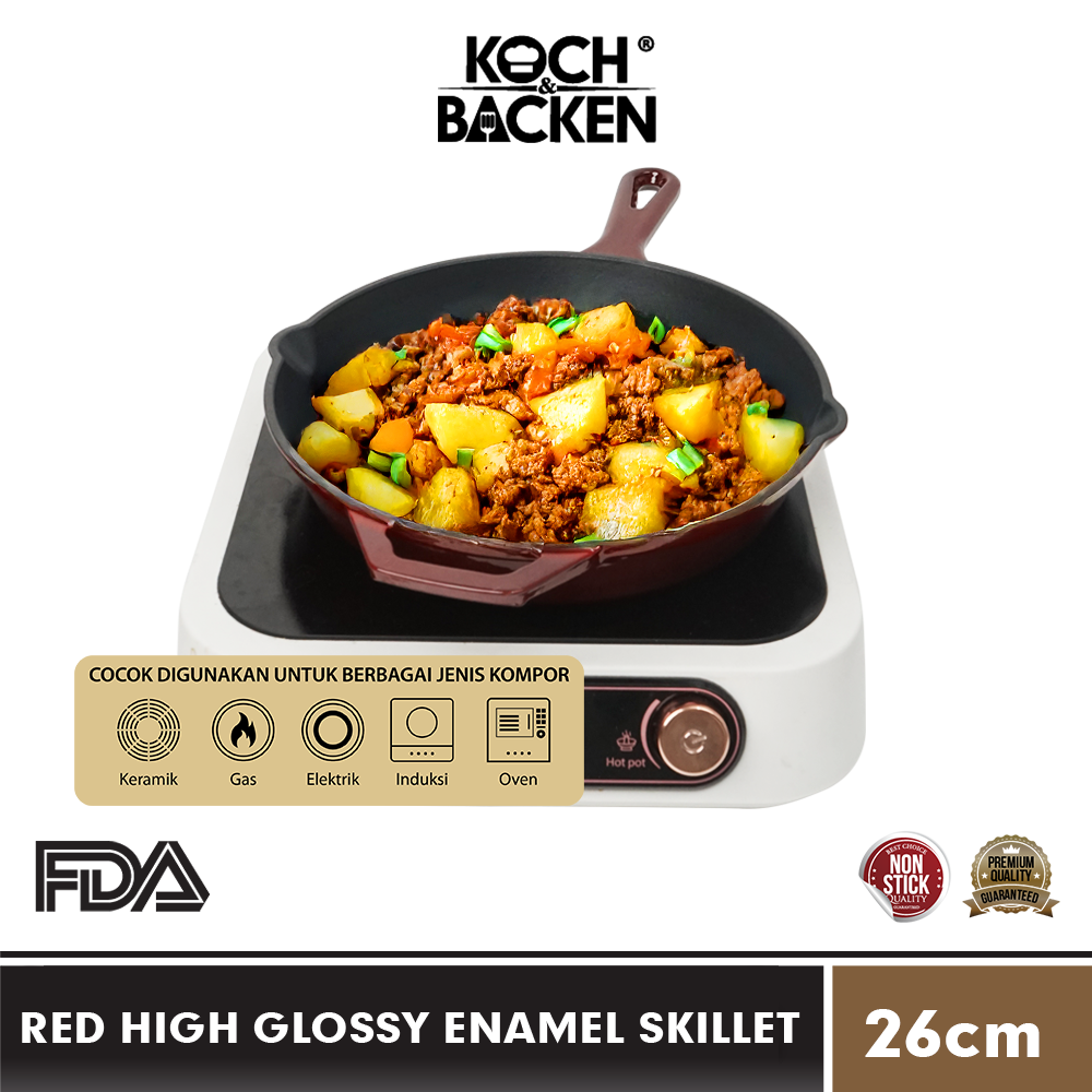RED HIGH GLOSSY ENAMEL SKILLET-8