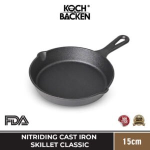 KOCH&BACKEN Nitriding Pre-seasoned Cast Iron Skillet Fry Pan 15cm - Wajan Panggangan Panci Besi Cor Anti Lengket