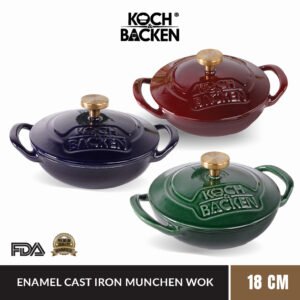 KOCH&BACKEN Enamel Cast Iron Wok Pan Munchen Series 18cm - Panci Wajan Kuali Besi Cor Murni Anti Lengket