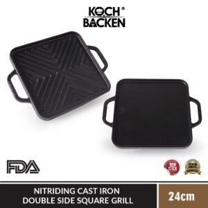 KOCH&BACKEN Nitriding Pre-seasoned Cast Iron Grill 24cm - Wajan Panggangan Besi Cor Anti Lengket