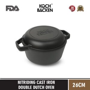 KOCH&BACKEN Cast Iron Nitriding 2in1 Dutch Oven 26cm - Panci Set Wajan Penggorengan Besi Cor Murni Anti Lengket