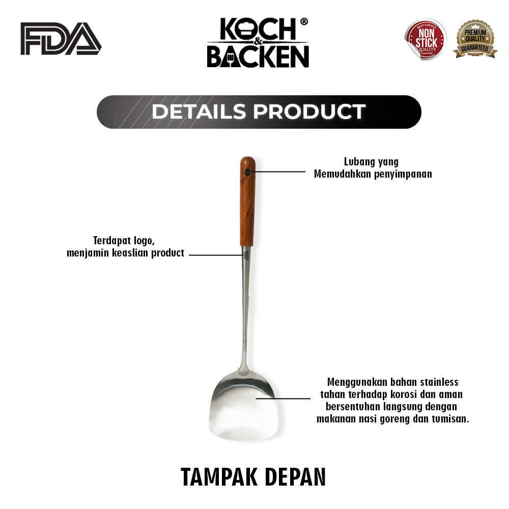 Stainles Steel Utensil Rosewood Anti Scalding 43CM_3