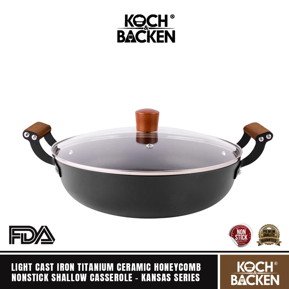 KOCH&BACKEN Light Cast Iron Titanium Ceramic Honeycomb Nonstick Casserole Kansas - Panci Wajan Besi