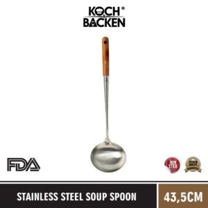 KOCH&BACKEN Stainless Steel Utensil Soup Spoon Rosewood Anti-scalding 42cm - Spatula Sutil Stainless 304 Tebal Sodet Gagang Kayu